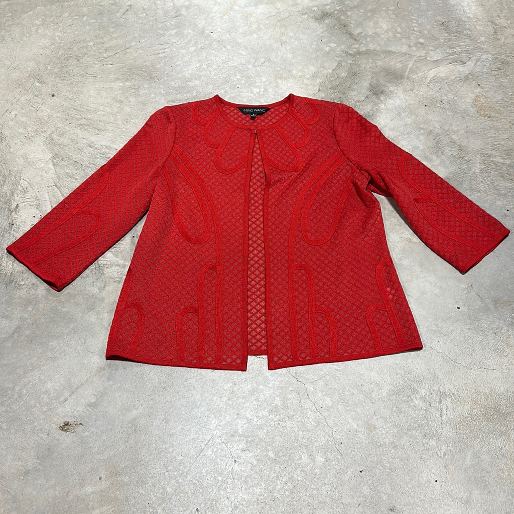Ming Wang Brand Red Cardigan Open Front Size S D84